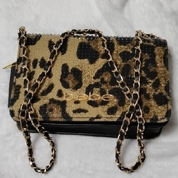 BEBE Beaded Texture Leopard Print Chain Bag - Picture 9 of 10